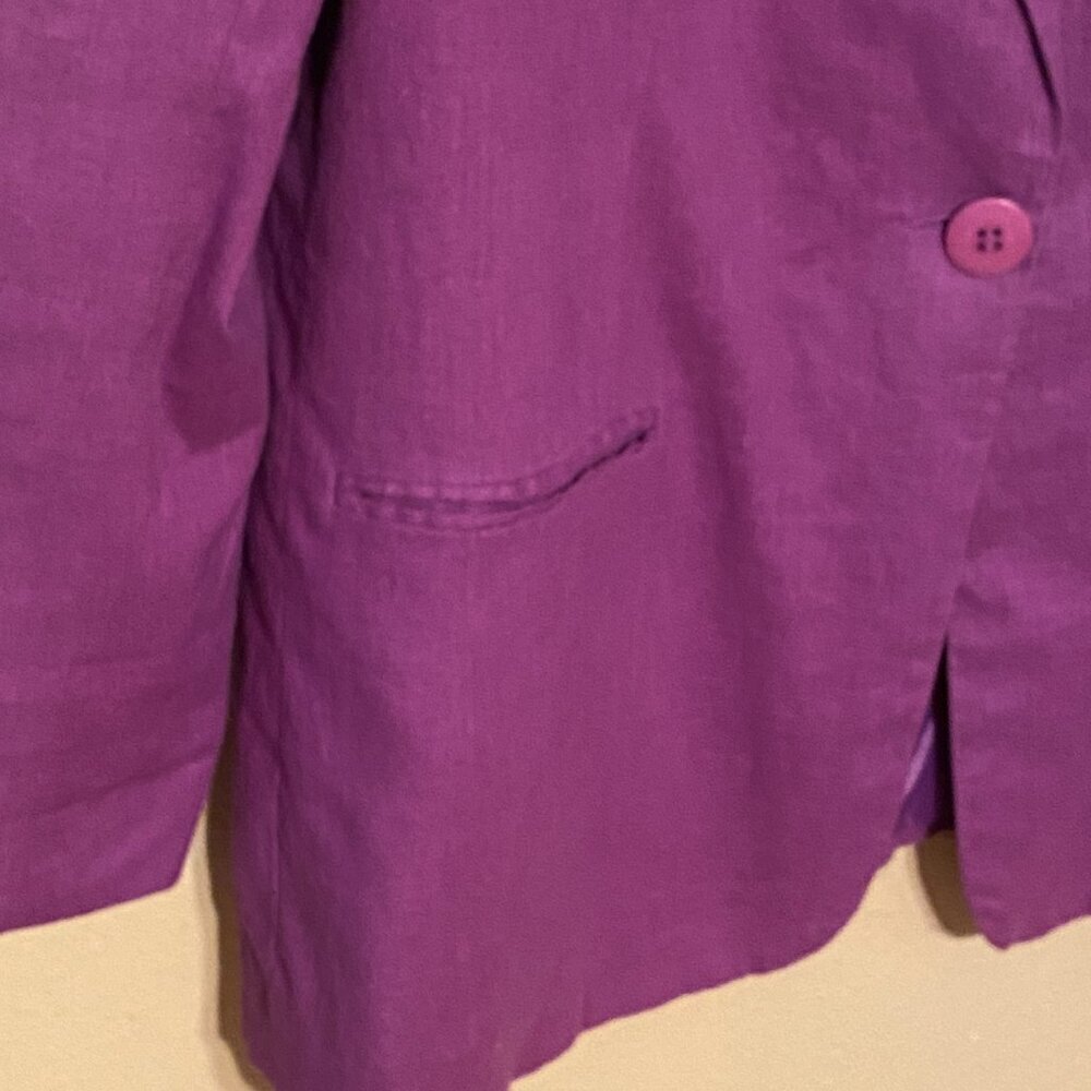 ADOLFO International Purple Lined Blazer Linen One Button Women's Size (12) - Picture 5 of 8